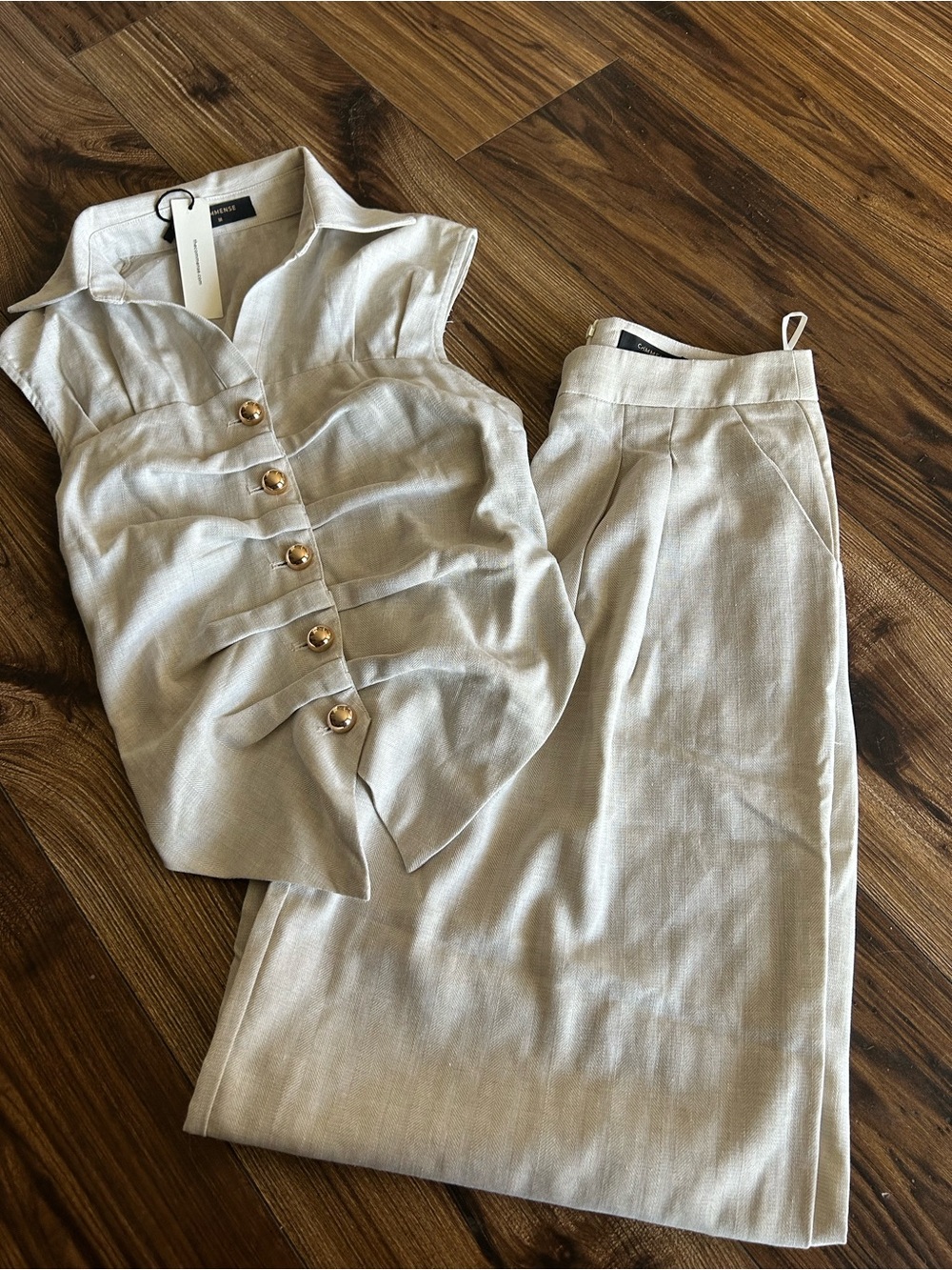 NWT Commense Cotton Linen Sleeveless Top & Pleated Pants Set - Picture 9 of 11